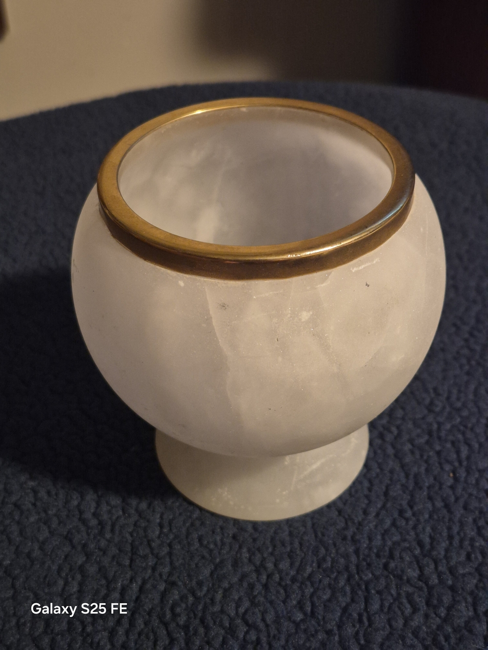 Vintage Italian Alabaster Footed Bowl with Brass Rim